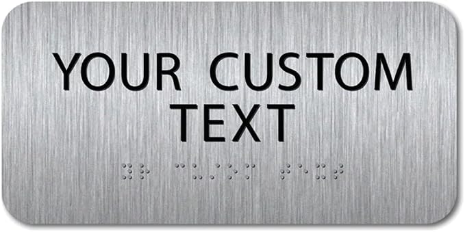 ALPHA DOG ADA SIGNS Custom ADA Compliant Braille Sign, 4"x8" Room Identification Plaque, Tactile Text, Raised Letters, Personalized 2-Line, Indoor/Outdoor, USA-Made (Brushed Stainless)