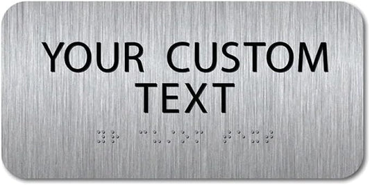 ALPHA DOG ADA SIGNS Custom ADA Compliant Braille Sign, 4"x8" Room Identification Plaque, Tactile Text, Raised Letters, Personalized 2-Line, Indoor/Outdoor, USA-Made (Brushed Stainless)
