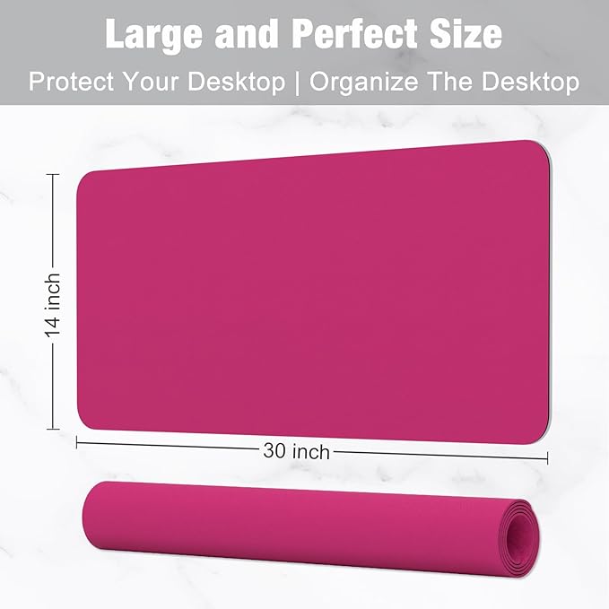 Hsurbtra Desk Pad, 30" x 14" PU Leather Desk Mat, XL Extended Mouse Pad, Waterproof Desktop Blotter Protector, Non-Slip Ultra Thin Large Laptop Keyboard Writing Mat for Office Home, Bright Rose