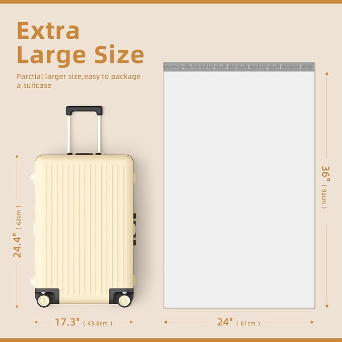 Fuxury Extra Large Poly Mailers 24x36" 50 Pcs, 2.5mil Bulk Heavy Duty Shipping Bags for Clothing,Strong Adhesive Shipping Envelopes for Small Business Supplier,XL Poly Mailing Envelopes White