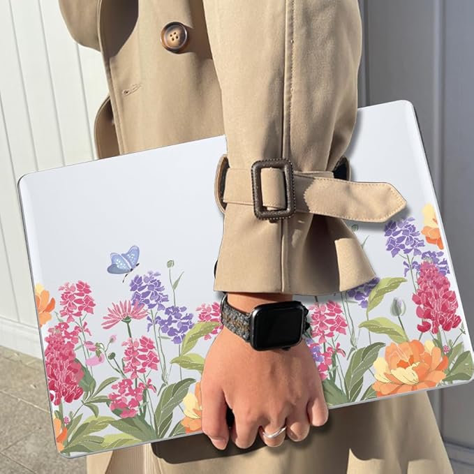 Compatible with MacBook Air 13.6 inch Case 2025 2024 2023 2022 Release A2681 A3113 A3420 Cover M4 M3 M2 Chip, Pattern Plastic Hard Shell Case Screen Film Keyboard Skin, Pink & Purple Flowers