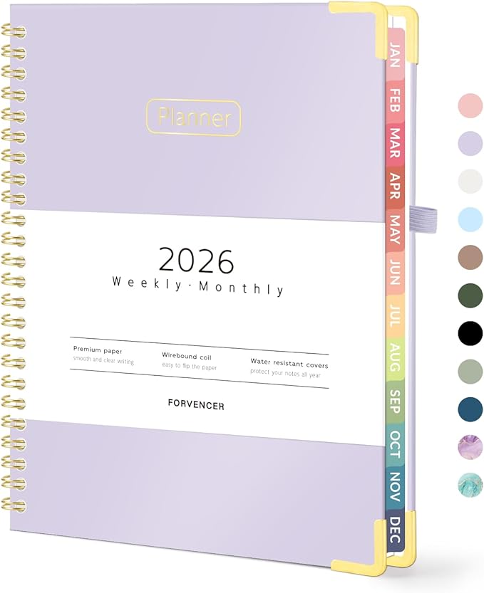 Forvencer 2026 Planner, Hardcover Calendar Planner Weekly and Monthly, January 2026 - December 2026, 6" x 8", Spiral Agenda Book with Tabs, Exquisite Daily Journal with Inner Pocket, Organizer Notebook for Office Home School, A5 Size, Purple