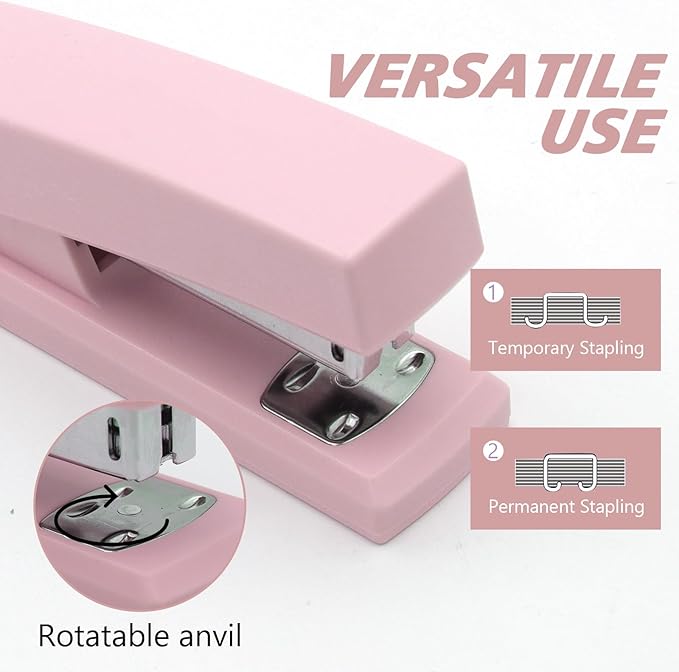 2 Pack Pink Office Staplers, 25-Sheet Capacity with 4000 Staples and 2 Staple Removers, Desktop Stapler, Pink Office Supplies for Students and Office Clerks