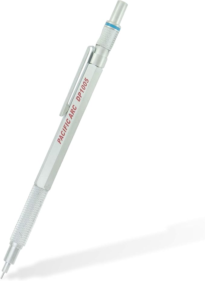 Pacific Arc Chromagraph Metal Mechanical Pencil .5 mm Silver Barrel Mechanical Pencil with Built In Lead Pencil Grade Indicator, Lead Pencil Holder for Drafting, Sketching, and Drawing