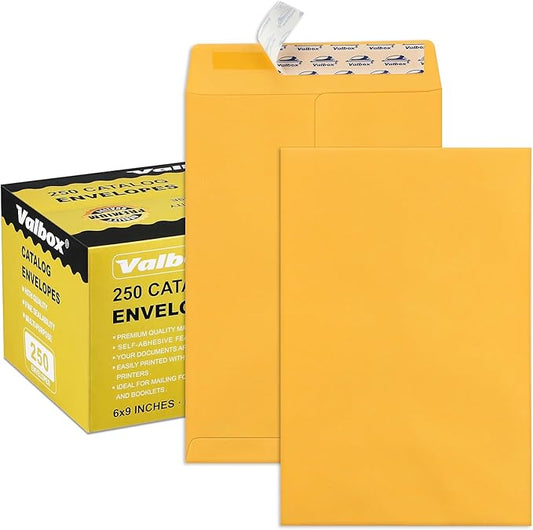 ValBox 6x9 Self Seal Catalog Security Envelopes 250 Count Small Brown Kraft Envelopes for Mailing, Storage and Organizing