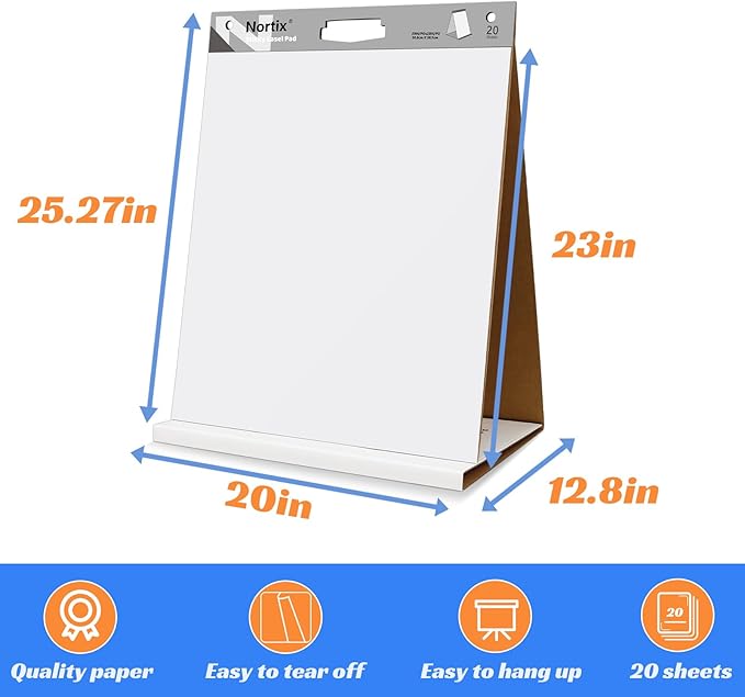 Nortix Sticky Easel Pads, Upgraded Versatile Tabletop Sticky Easel Pad with Dry Erase Surface for Meeting/Training/Doodling, 20x23 Inches, 20 Sheets/Pad, 4 Pads