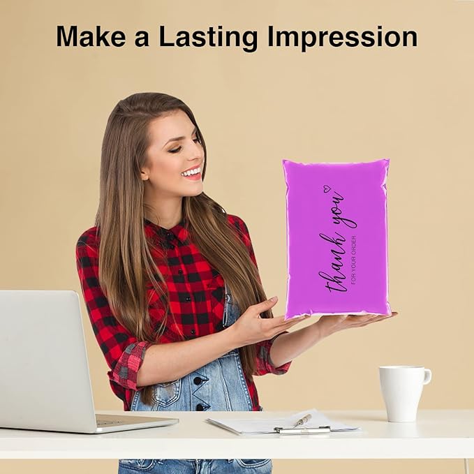 JinRuiKJ Thank You Poly Mailer 6x9 Inch 100 PCS, Shipping Bags for Clothing, Packaging Bags for Small Business, Strong Adhensive, Waterproof and Tear-Resistant Mailing Envelopes, Purple