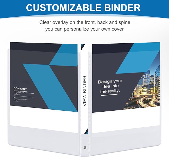 1-inch 3-Ring Binder, 1 Inch Round Ring Binder with 2 Inside Pockets, 8 Pack White Binders, Clear View Cover, Holds 8.5'' x 11''Paper for Office/Home/Back to School