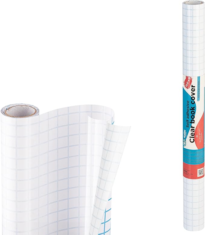 Clear Contact Paper, 13.5” x 5-Feet, Transparent Self Adhesive Book and Textbook Covers for Paperbacks and Hard Covers, Plastic Protective Covering Contact Paper Roll, Acid Free, 48 Rolls – by Enday