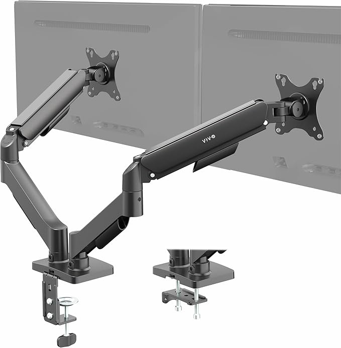 VIVO Dual Monitor up to 32 inches and 19.8 lbs per Screen, Pneumatic Arm Desk Mount, Articulating Counterbalance, VESA Stand, Classic, STAND-V002O