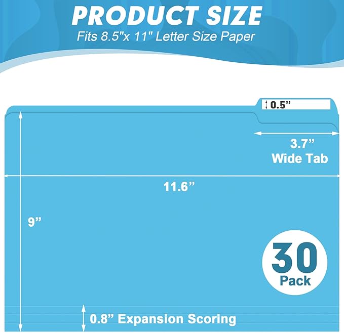 File Folder, HERKKA 30 Pack 1/3 Cut Tab File Folders, Letter Size, Assorted 6 Colors, Colored File Folders Designed for Office and Classroom Use
