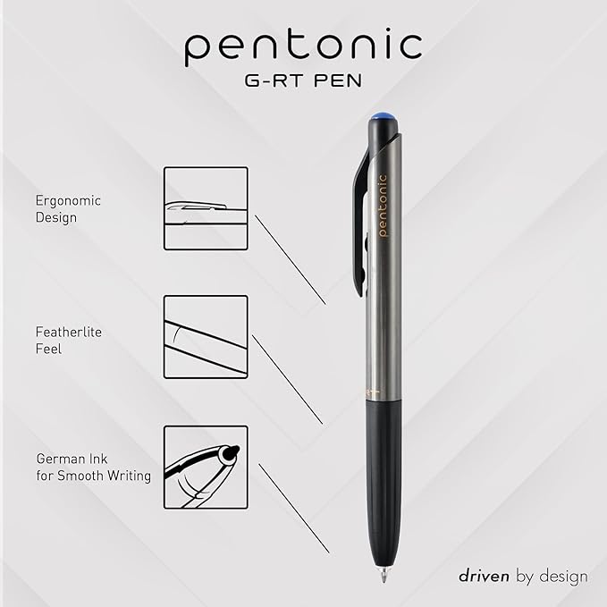 Pentonic GR-T Retractable Gel Pens, 10 Count, Blue Ink, 0.7 mm Fine Point, Smooth Writing For Journaling, Note Taking, Office & School (1002361)