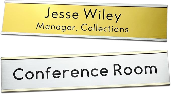 Personalized Desk Name Plates and Door Signs - Custom Office Desk or Door Name Plates with Aluminum Holder with Two Lines of Laser Engraved Text, 2X 10 inches Laser Engraved Sign - Customize