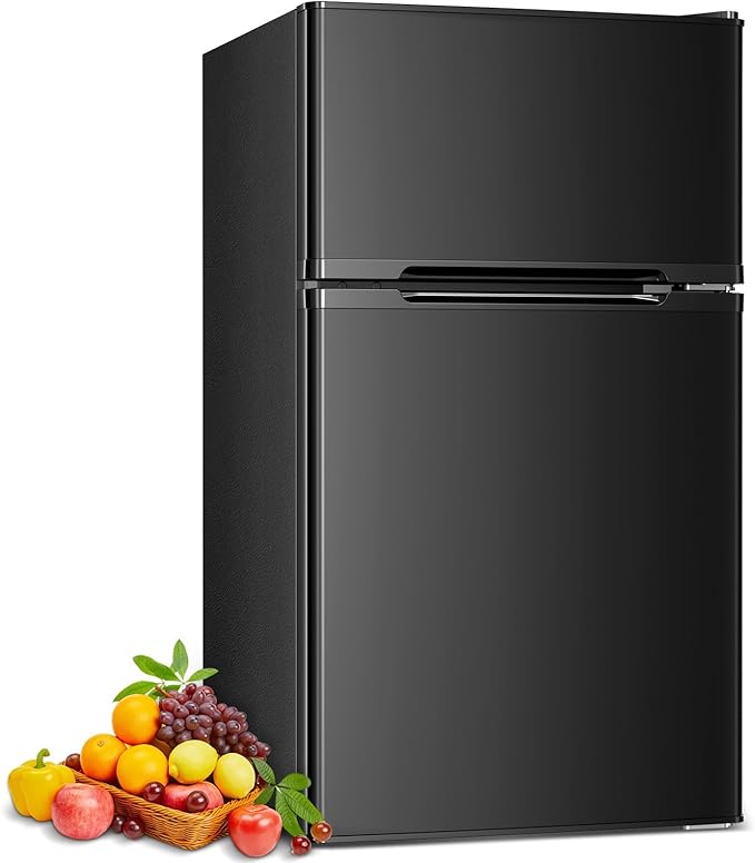 COWSAR 3.2 Cu.Ft Fridge with Freezer, Compact Refrigerator with 2 Doors for Bedroom/Dorm/Office/Apartment/Commercial, Adjustable Thermostat, Energy-efficient, Low Noise