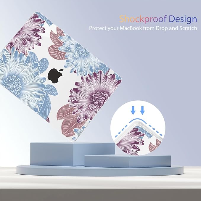 Teryeefi Compatible with M2 M1 MacBook Pro 13 Inch Case A2338 A2289 A2251 A2159 A1989 A1706 A1708 (2024 20203 2022-2016), Hard Shell Case & Keyboard Cover for Mac Pro 13" - W-Flowers