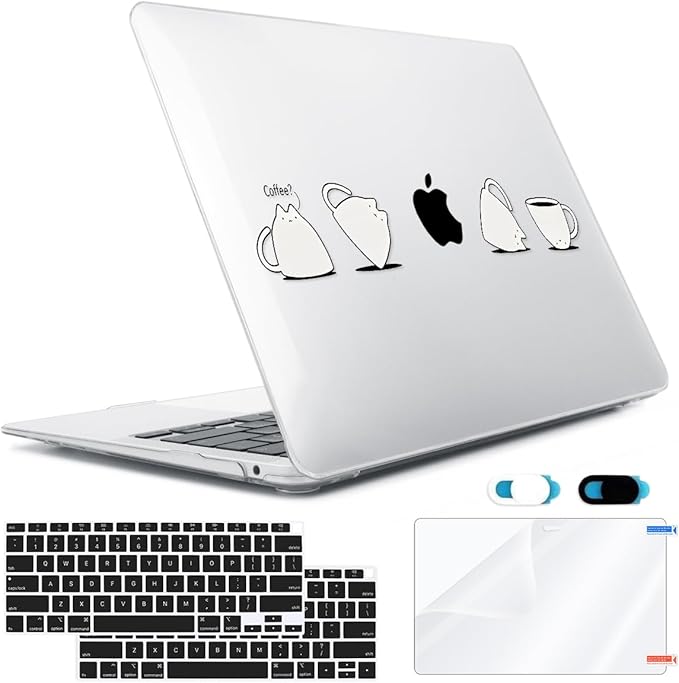 for MacBook Air 13 inch Case 2018 2019 2020 2021 2022 Release A2337 M1 A2179 A1932 Retina Display & Touch ID, Plastic Hard Shell Case +Keyboard Cover+Screen Protector+Webcam Cover, Cups