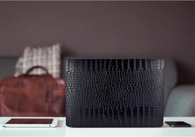 KEROM Compatible with Crocodile MacBook Air 13 inch Case 2021 2020 2019 2018 M1 A2337 A2179 A1932, Textured Elegant Luxury Aligator Skin Snakeskin PU Leather Hard Shell & Keyboard Cover, Black