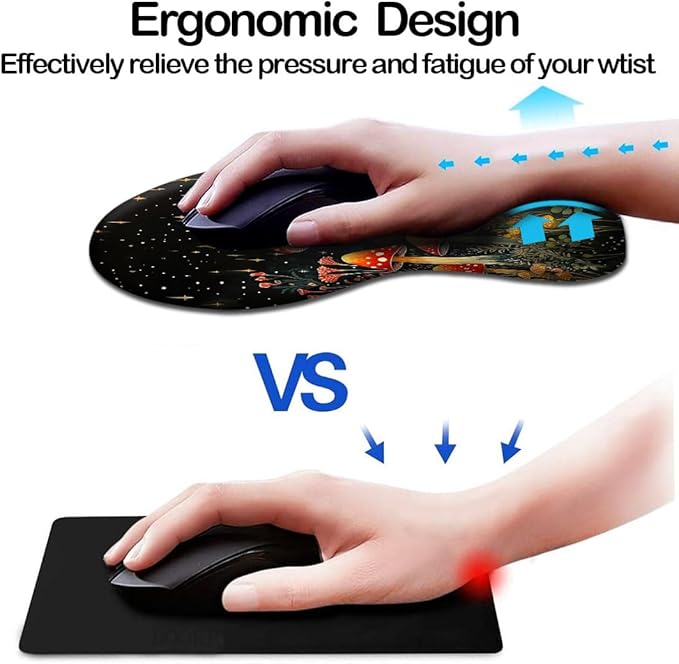 Ergonomic Mouse Pad with Wrist Support,Mouse Pad with Wrist Rest and Coaster Set,Office Supplies Non-Slip Mouse Pads for Desk, Non-Slip Comfortable,Mushroom Star