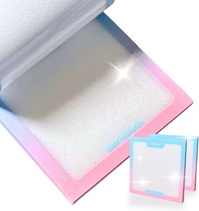 100pcs Glitter Sticky Notes, Transparent Sticky Notes with Pink Blue Iridescent Edge, Cute Self-Adhesive Memo Pads for Office, School & Home Stationery (2 pack-50pcs/1pack)