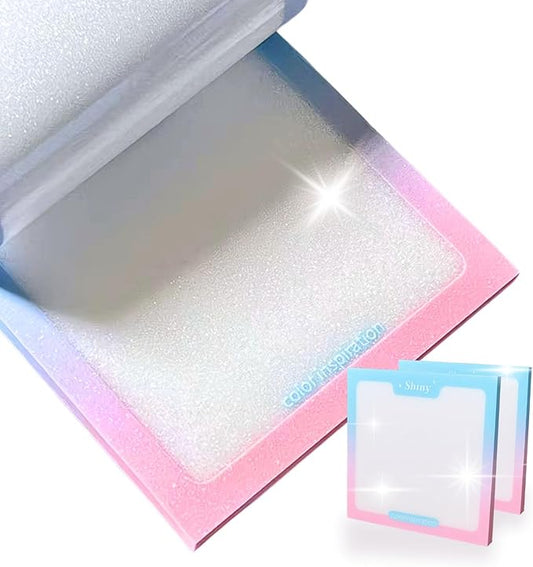 100pcs Glitter Sticky Notes, Transparent Sticky Notes with Pink Blue Iridescent Edge, Cute Self-Adhesive Memo Pads for Office, School & Home Stationery (2 pack-50pcs/1pack)