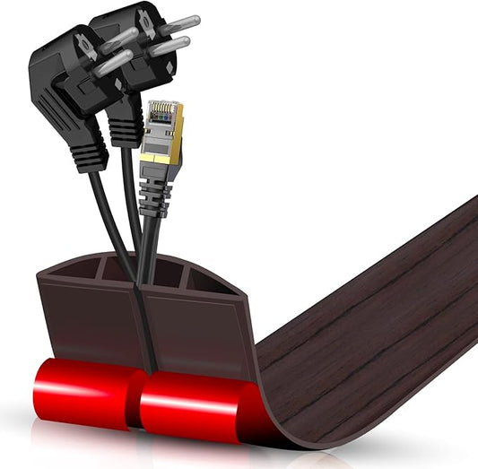 Floor Cord Cover Cavity 0.8"x0.37" Self Adhesive Cord Hider, 3.3FT Low Profile Cable Management, Extension Strip Protector for Wires, Prevent Cable Trips for Offices, Gyms, Exhibitions (Black Wood)
