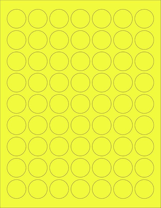 NextDayLabels - 8-1/2 x 11 Neon Color High Light Fluorescent Labels for Laser & Inkjet Printer (Yellow Fluorescent, 1" Round - 63 per Page - 1575 Labels)