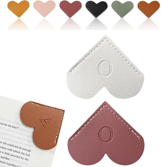 Personalized Leather Heart Bookmark, 26 Letters Customized Corner Book Mark for Reading Women, Book Marker with Initials，Cute Gifts (White+Deep Pink, O)