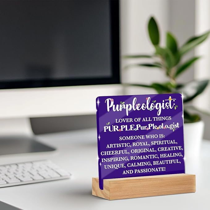 Purple Gifts for Women, Acrylic Sign for Cubicle Decor or Desk Decorations, Purple Office Decor Acrylic Plaque, Book Shelf Desktop Art Decoration Office Gifts for Mom Sister Friend