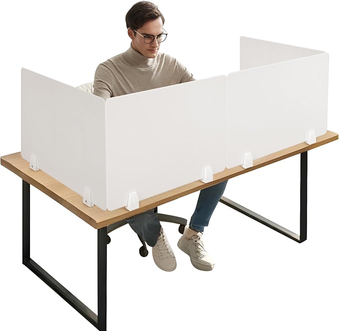 4PCS Desk Divider Office Partitions 23.6''x15.8'' Freestanding Desk Privacy Panel Protective Acrylic Partitions with Clips for Office School Call Center-Noise and Visual Guard