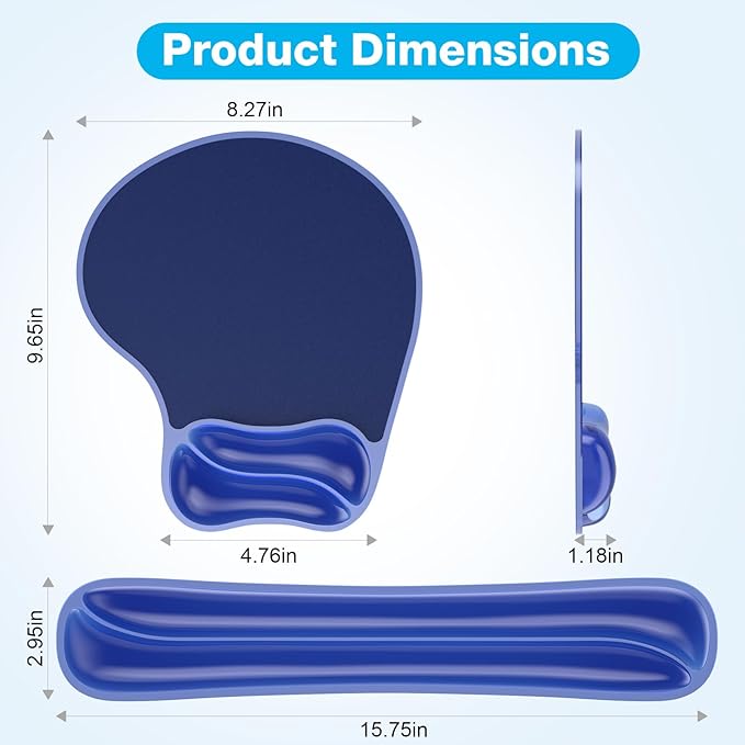 Gel Mouse pad & Keyboard Wrist Rest Set, Ergonomic Keyboard and Mousepad with Wrist Support, Keyboards Wrist Rest, Computer Keyboards Pad, Cooling Gel Blue