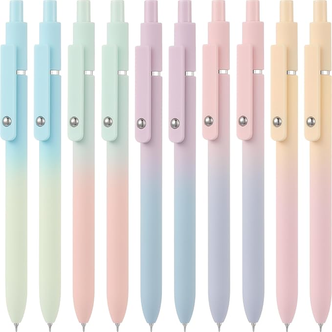 LINFANC Gel Pens, 10 pcs Medium Point 0.7mm, Gradient Color, Black Ink, Retractable Design, Aesthetic Pens for Journaling, School Supplies, Office Supplies