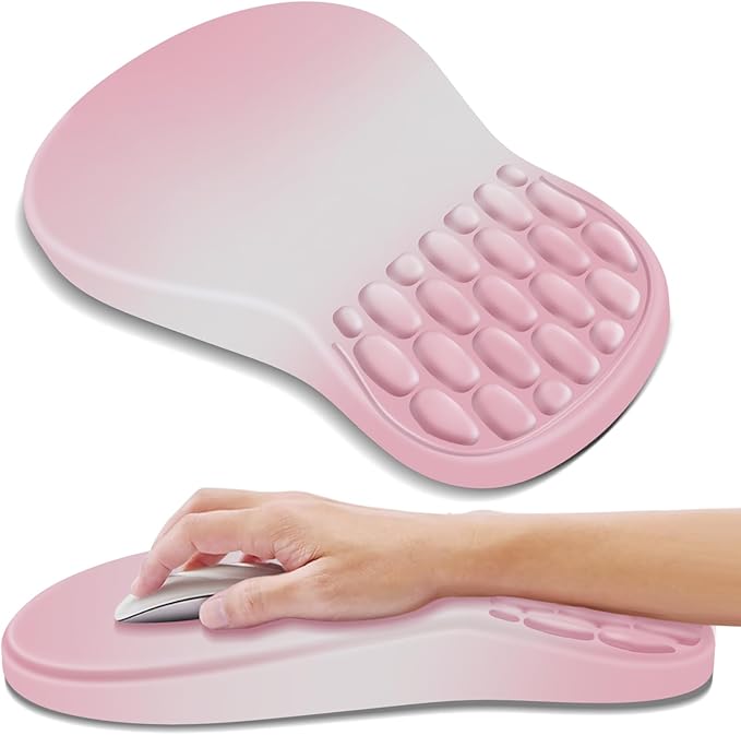 YIWEI Ergonomic Mouse Pad with Wrist Rest Support, Mousepad with Comfortable Memory Foam Wrist Rest and Non-Slip PU Base for Pain Relief, Computer, Laptop, Office, Home (Gradient Pink)