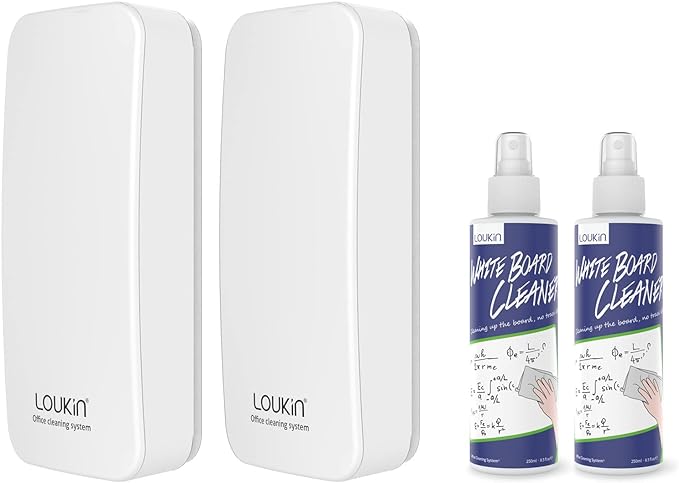 loukin 2 Pack Magnetic Dry Erase Eraser, Whiteboard Eraser, Glass Board Remover, 3.4 fl oz Whiteboard Cleaner * 2 Included, for Classroom, Home and Office Use (White)