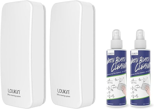 loukin 2 Pack Magnetic Dry Erase Eraser, Whiteboard Eraser, Glass Board Remover, 3.4 fl oz Whiteboard Cleaner * 2 Included, for Classroom, Home and Office Use (White)