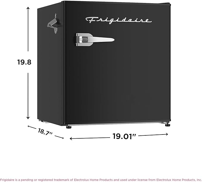 FRIGIDAIRE Black Retro Mini Refrigerator-Energy Saving-Adjustable Thermostat Control-Side Mounted Bottle Opener-Ideal for Dorm, Office, RV, Garage, Apartment 1.6 Cubic Feet