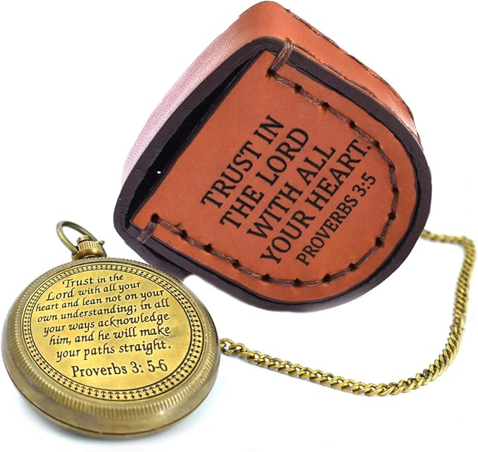 Trust in The Lord With All Your Heart - Proverbs 3:5-6 Quote Engraved Compass With Wooden Box, Greeting Card, Gift Compass, Graduation Day Gifts 2024 for Women Men Boys Girls