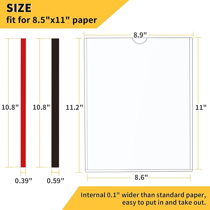Magnetic Sign Holder - 8.5x11 Wall Sign Holder - Rigid Plastic Sign Holder with Magnet Strips and Adhesive Strips - Magnetic Display Frame Door Sign Holder for Poster Document