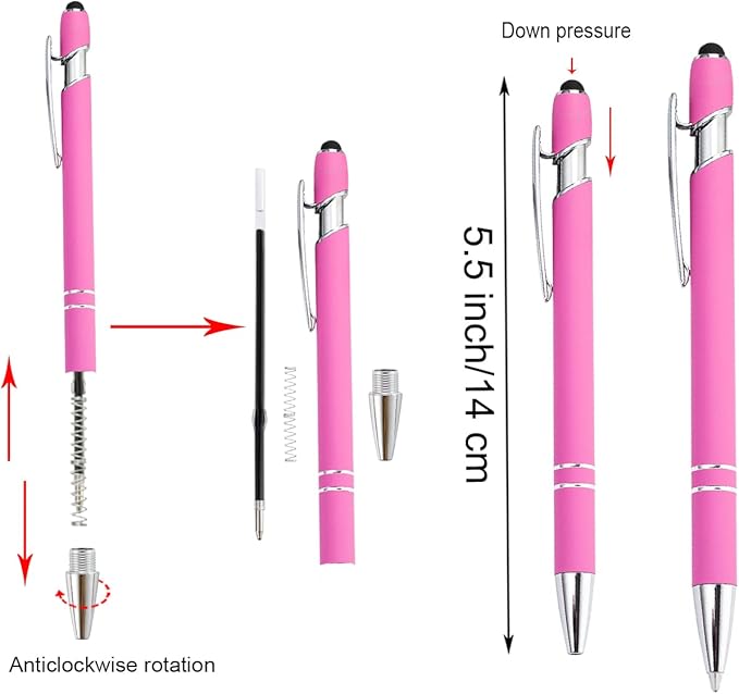 PASISIBICK 12 Pieces Pink Ballpoint Pen with Stylus Tip, 2 in 1 Stylus Stylish Pen, Premium Metal Stylus Pen for Touch Screens, Black Ink, 1.0 mm Medium Point(12 PCS Pink)