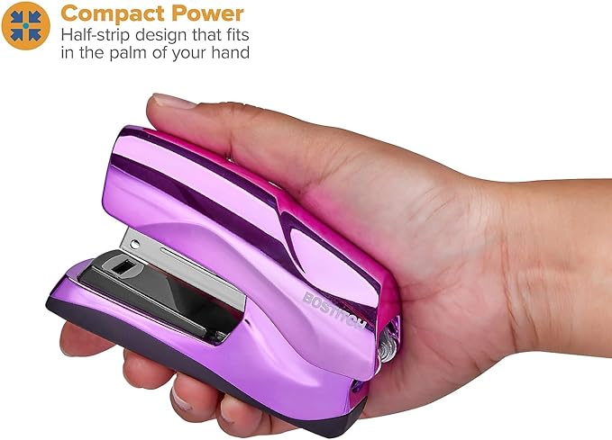 Bostitch Office Heavy Duty Stapler, 40 Sheet Capacity, No Jam, Half Strip, Fits into the Palm of Your Hand, For Classroom, Office or Desk, Metallic Purple