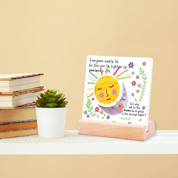 Inspirational Gifts for Teen Girls Women Birthday Christmas-Encouragement Gift Cheer Up Gifts for Friends-Motivational Sign Ceramic Plaque Desk Decor-Sun and Moon Sign