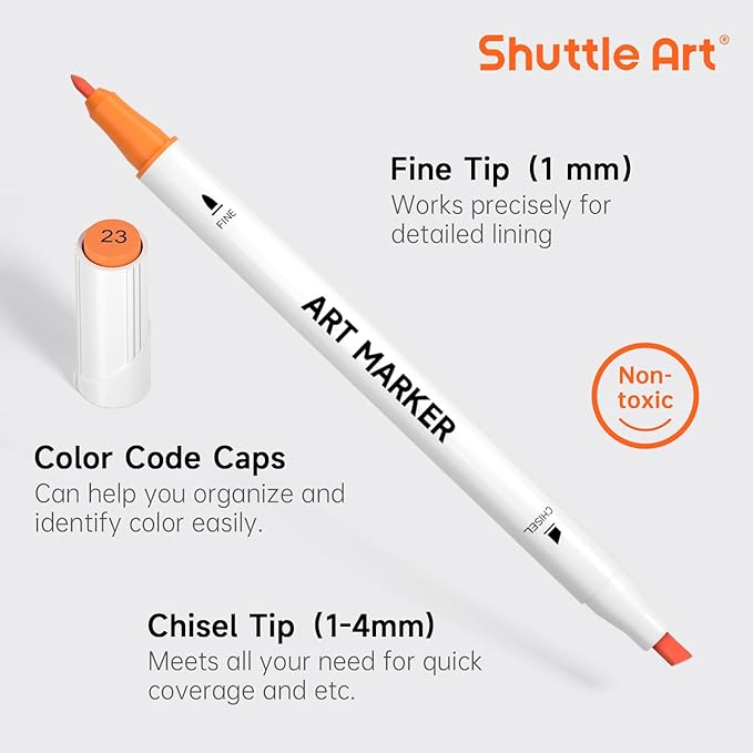 Shuttle Art 61 Colors Alcohol Markers, 60 Colors Dual Tip Art Marker Set Plus 1 Colorless Blender with Marker Case Perfect for Illustration Students Adult Coloring Sketching