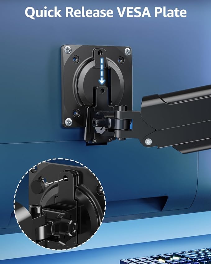 Single Monitor Mount for 22 24 27 32 inch Screen, Gas Spring Arm Holds 4.4-22 lbs, Monitor Desk Mount, Gaming & Home Office Use, VESA 75x75mm & 100x100mm, Freelift Pro Black