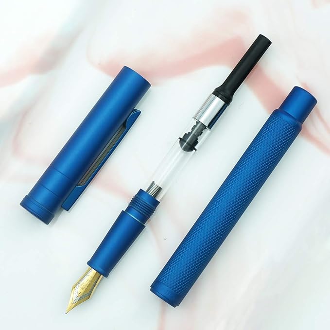 Asvine Blue Forest Fountain Pen Fude Pen Bent Nib, Classic Design with Converter and Metal Pen Case, The Light of Hope Serise
