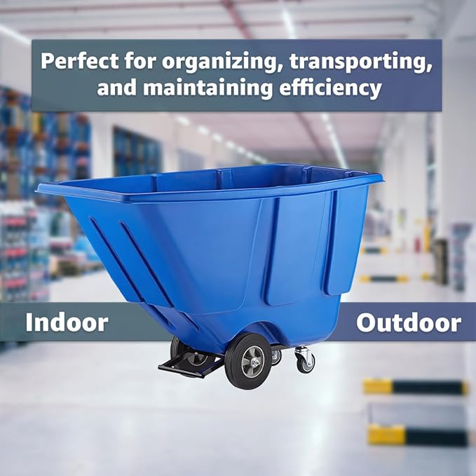 Commercial Rolling Waste Bin 0.5 Cubic Yard 450 lb., Blue Tilt Truck, Construction Trash Recycling Trolley, Industrial Dump Cart Transportation, Garbage Wagon