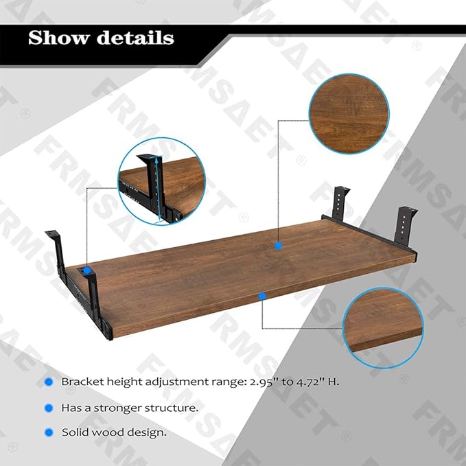 FRMSAET Furniture Accessories Office Product Suits Hardware 20/24/30 inches Keyboard Drawer Tray Wood Holder Under Desk Adjustable Height Platform. (30 inches, Brown)