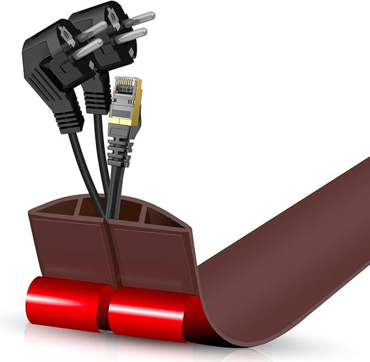 Floor Cord Cover Cavity 0.8"x0.37" Self Adhesive Cord Hider, 3.3FT Low Profile Cable Management, Extension Strip Protector for Wires, Prevent Cable Trips for Offices, Gyms, Exhibitions (Coffee)