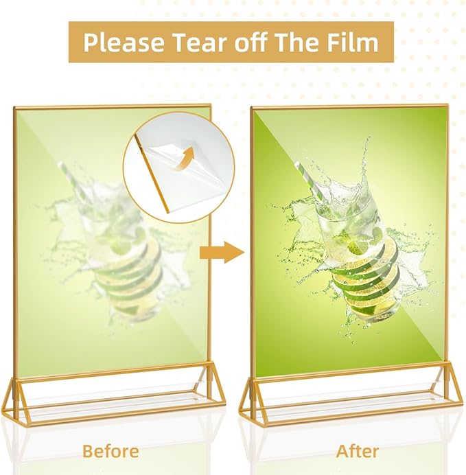 Acrylic Sign Holder 5X7 Gold Picture Frame,Double Sided Clear Display Stand , Table Acrylic Stand for Home Office Shop Restaurant (4pcs)