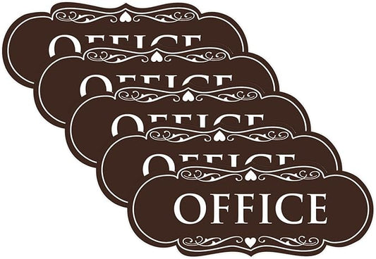 All Quality Designer Office Sign | Easy Installation - Dark Brown - Small (5 Pack)
