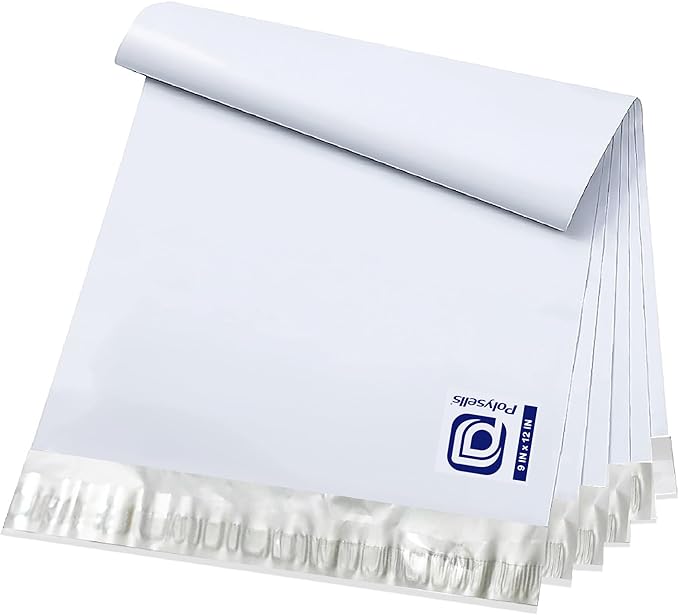 POLYSELLS 200 pcs 9x12 Inches White (Silver) Poly Mailers Shipping Envelopes, Strong Adhesive Sealing, Waterproof, and Tear-resistant Postal Mailing Bags for Small Business, Clothes, Non-Fragile Items