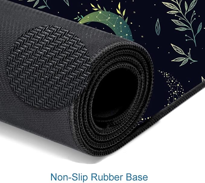 Gaming Mouse Pad, XXL Extended Computer Keyboard Long Mouse Mat, Large Desk Pad for Office Laptop, Non-Slip Rubber Base with Stitched Edge Mousepad, 31.5X11.8 inch Black Boho Magic Moon